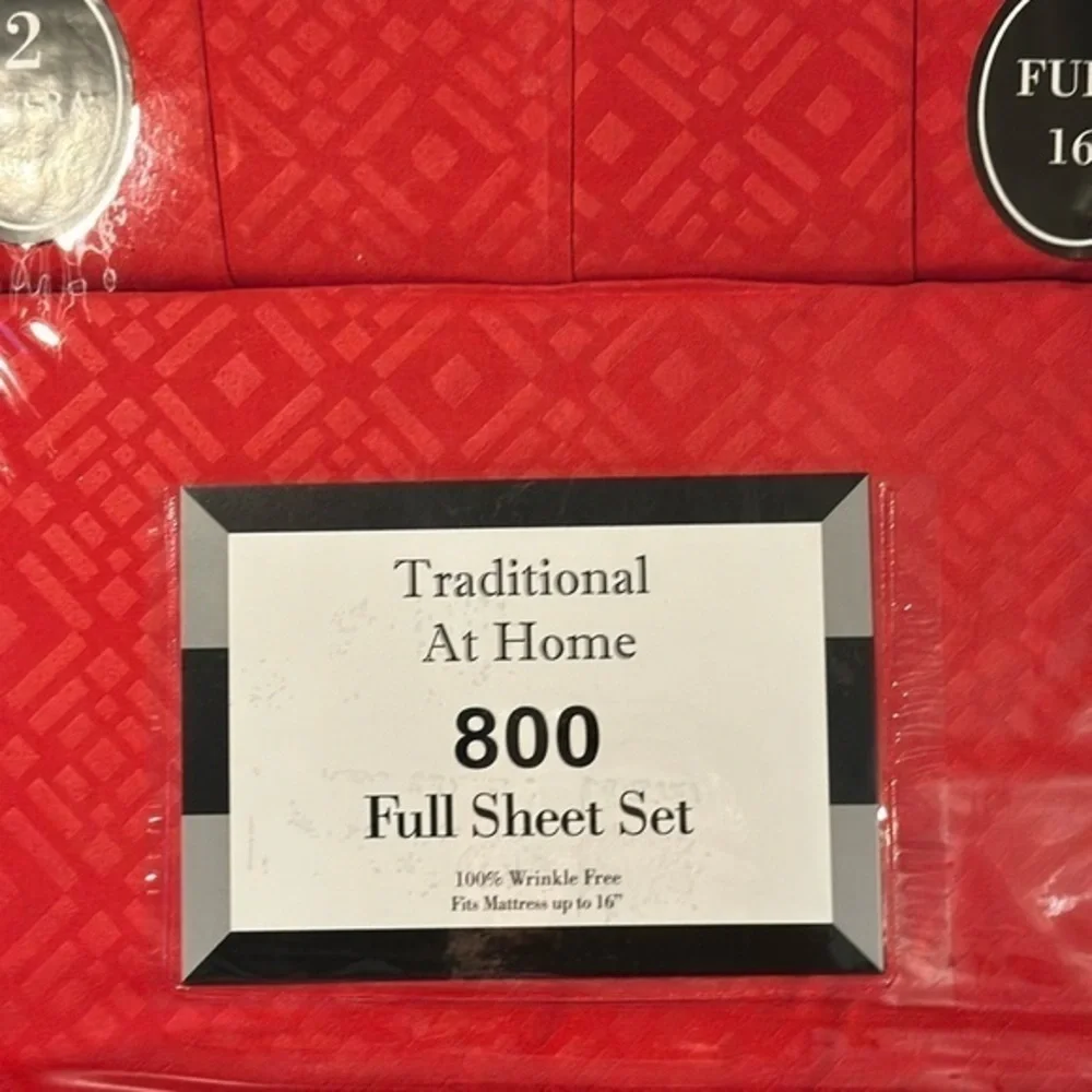 Traditional At Home 6pc Full Sheet Set Red Ruby Diamond embossed